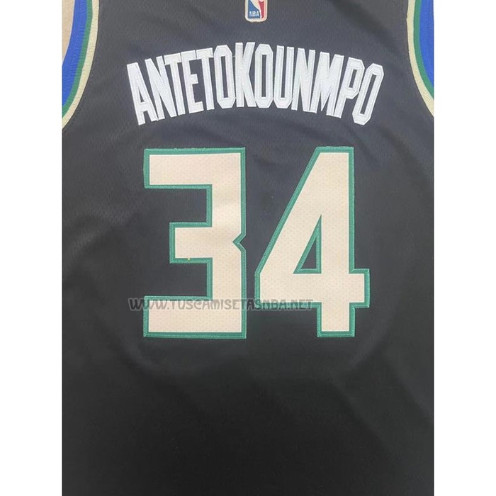 Camiseta Giannis Antetokounmpo NO 34 Milwaukee Bucks Statement 2022-23 Negro